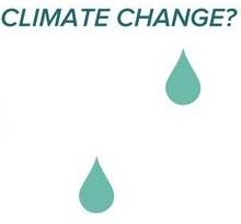 The words climate change and two drops of water in blue-green