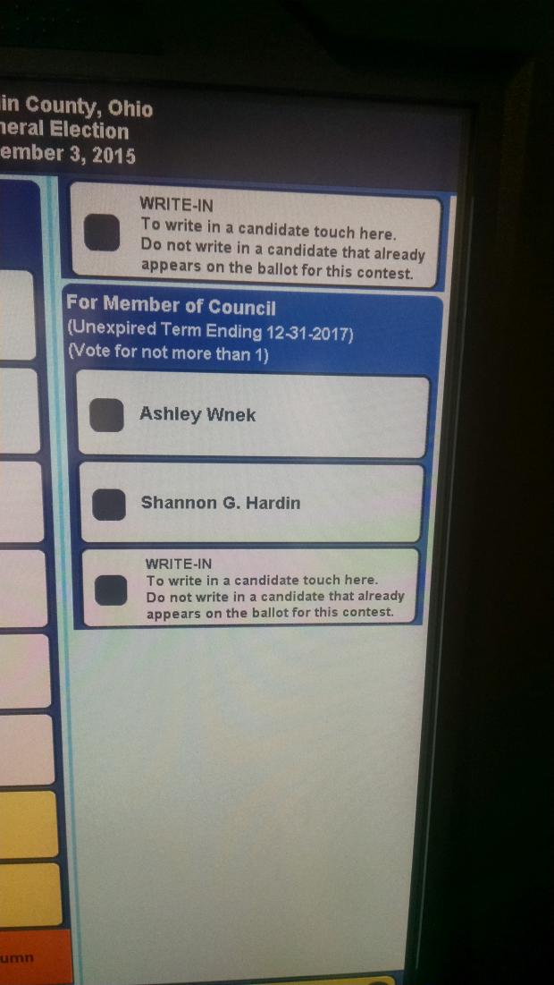 Screenshot of ballot