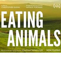 The words Eating Animals against a rolling plain