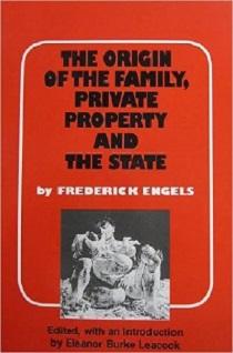 Orange book cover that says Private Property and The State by Frederick Engels and a black and white photo of something at the bottom
