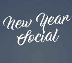Gray background with white letters is cursive writing New Year Social