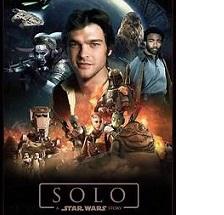 Movie poster for movie Solo with brown haired guy head and shoulders in the middle and lots of scenes of science fiction around him