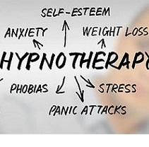 Word Hypnotherapy and arrows from it pointing to words self esteem, weight loss, phobias, stress, panic attacks, anxiety 