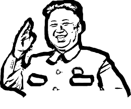 Black and white sketch of heavy set Asian man with hair only on top of head, shaved on the sides and he's smiling and saluting
