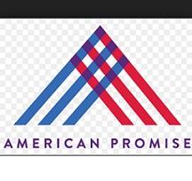 Blue and red lines put together in an upside down V and the words American Promise