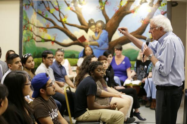 Bernie Sanders talking to young people