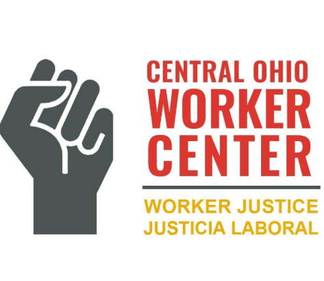 Gray fist in the air and words Central Ohio Worker Center