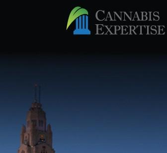 The words Cannabis Expertise in the top right corner and at the bottom is the leveque lincoln tower
