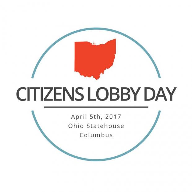 Round blue circle, red Ohio and words Citizen Lobby Day