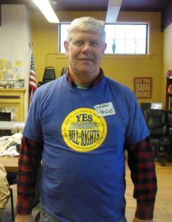 Greg Pace in Columbus Community Bill of Rights shirt