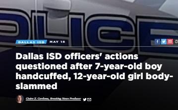 News headline about 7-year-old boy handcuffed and 12-year-old girl slammed