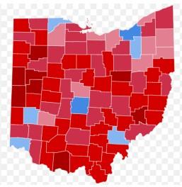 Map of voting by county in Ohio