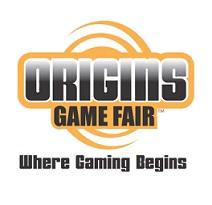 Words Origins Game Fair in a logo with orange circles around it and at bottom words Where Gaming Begins