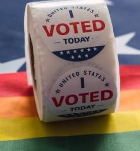 Rainbow flag with I voted today sticker