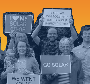 People holding signs about solar power