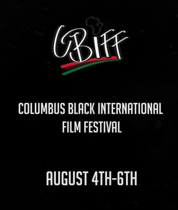 Black background with white words promoting film festival