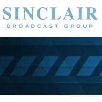 Blue design with sideways rectangles at the bottom and words Sinclair broadcast group at the top