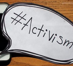 The words hashtag activism