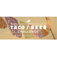 Words Taco Beer Challenge with colorful leaves in the background