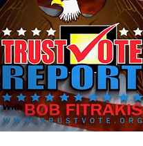 Words TrustVote report with checkmark and words Bob Fitrakis with eagle in the background