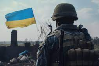 Ukraine soldier and flag