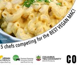 Photo of mac and cheese with words Five Chefs Compete for the BEST Vegan