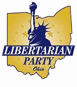 Yellow silhouette of State of Ohio with blue statue of liberty and the words Libertarian Party