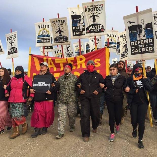 People marching at Standing Rock