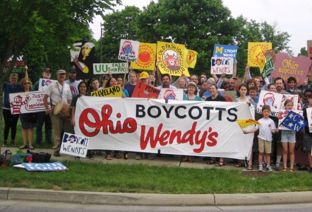 Protest outside Wendy's headquarters during the company's 2016 shareholder meeting