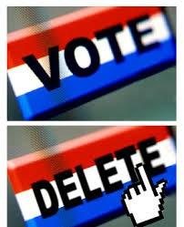 The word vote in one box and the word delete in a bottom box
