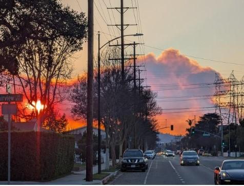 Scene of city street with fires