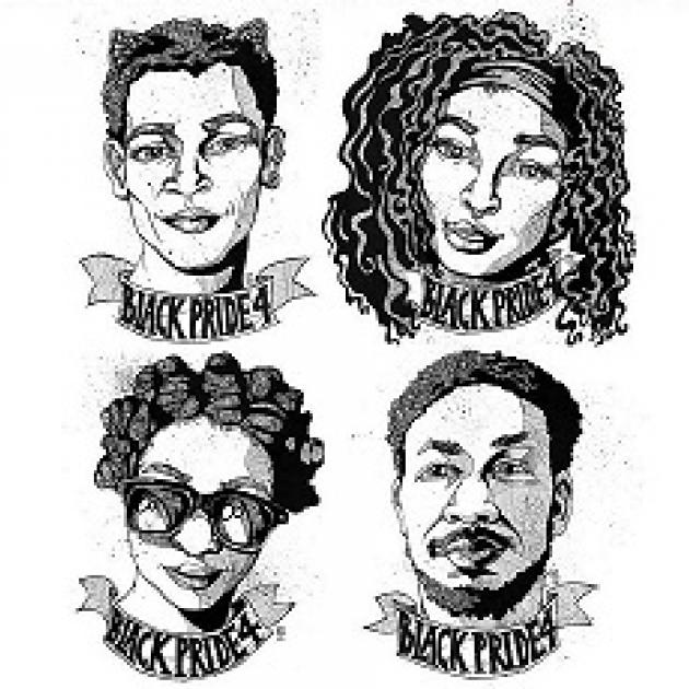 Four faces of black people, two women, two men with words BlackPride4 under each one