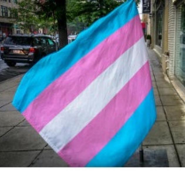 Flag waving with pastel blue, pink and white stripes
