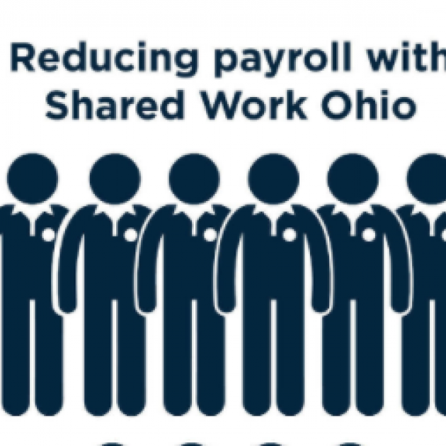Words: Reducing payroll with Shared Work Ohio and figures of people