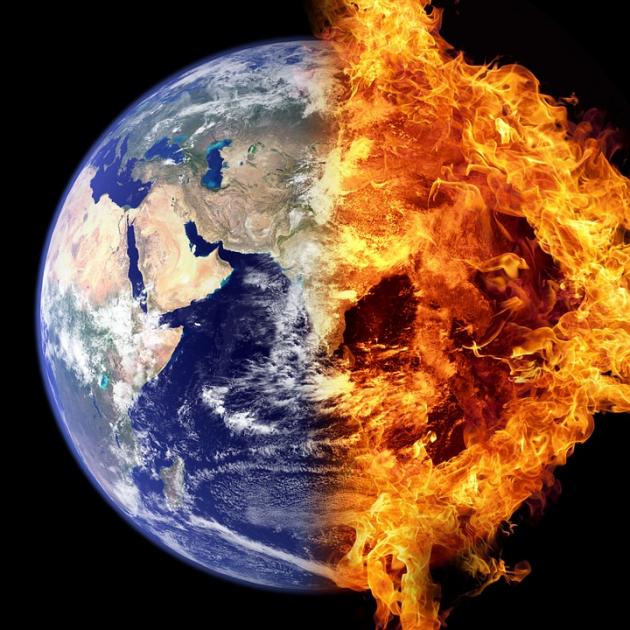 The Earth from space with half of it on fire