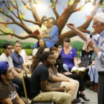 Bernie Sanders talking to young people