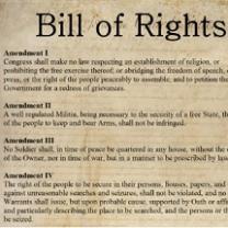 Document saying Bill of Rights at top and amendments listed