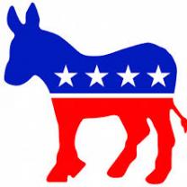 Red white and blue donkey Democrat symbol