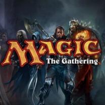 Words Magic the Gathering with characters behind it