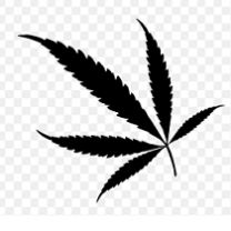 Sideways drawing of a marijuana leaf as if it's blowing in the wind
