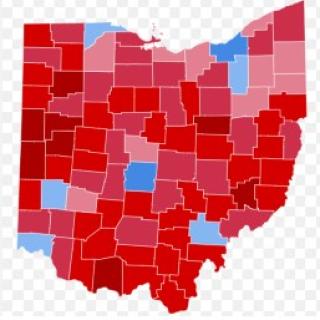 Map of voting by county in Ohio