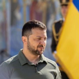 Zelenskyy and Ukrainian flag