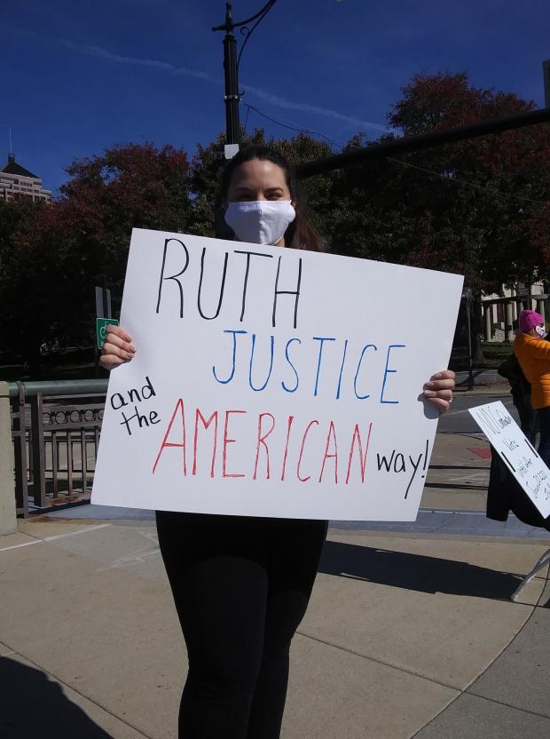 Sign saying Ruth Justice and the American Way