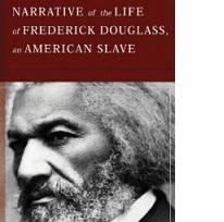 Book cover with rust colored top and black and white photo of Frederick Douglass below, with title of book