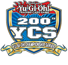 Logo of a blue shield with Yu-Gi-Oh! trading card game 200 YCS