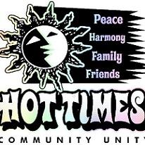 Hot Times logo with a sun and the words Peace Harmony Family Friends