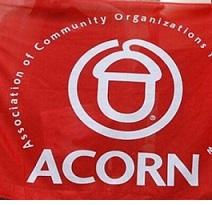 Red banner with acorn logo and words ACORN Association of Community Organizations