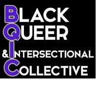 Blackbackground and words black queer & intersectional Collective with first letter of each word in Purple and the rest in white