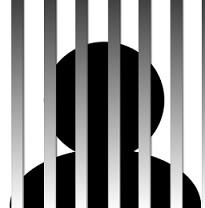 Black drawing of person behind bars