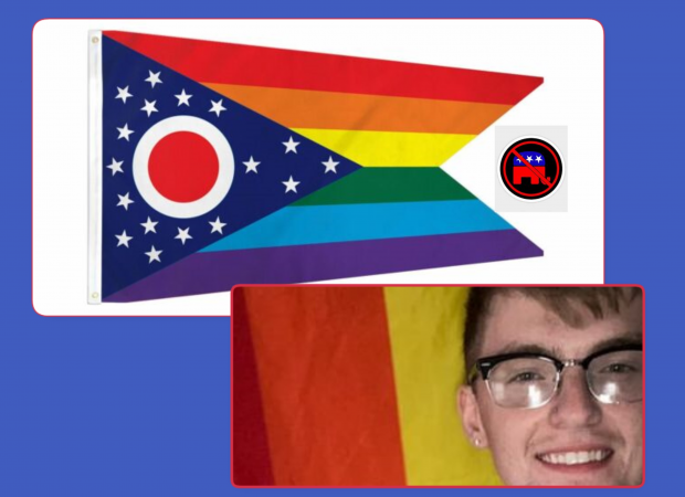 Gay rights flag of Ohio and a man's face
